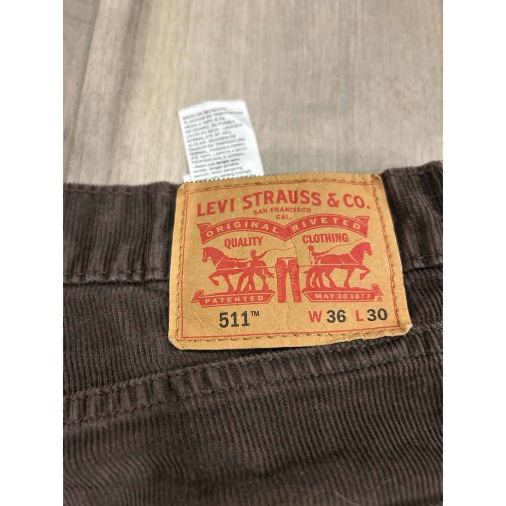 Levis Pants Mens 36x30 Brown 511 Slim Corduroy Stretch Preppy Taper - Picture 11 of 11
